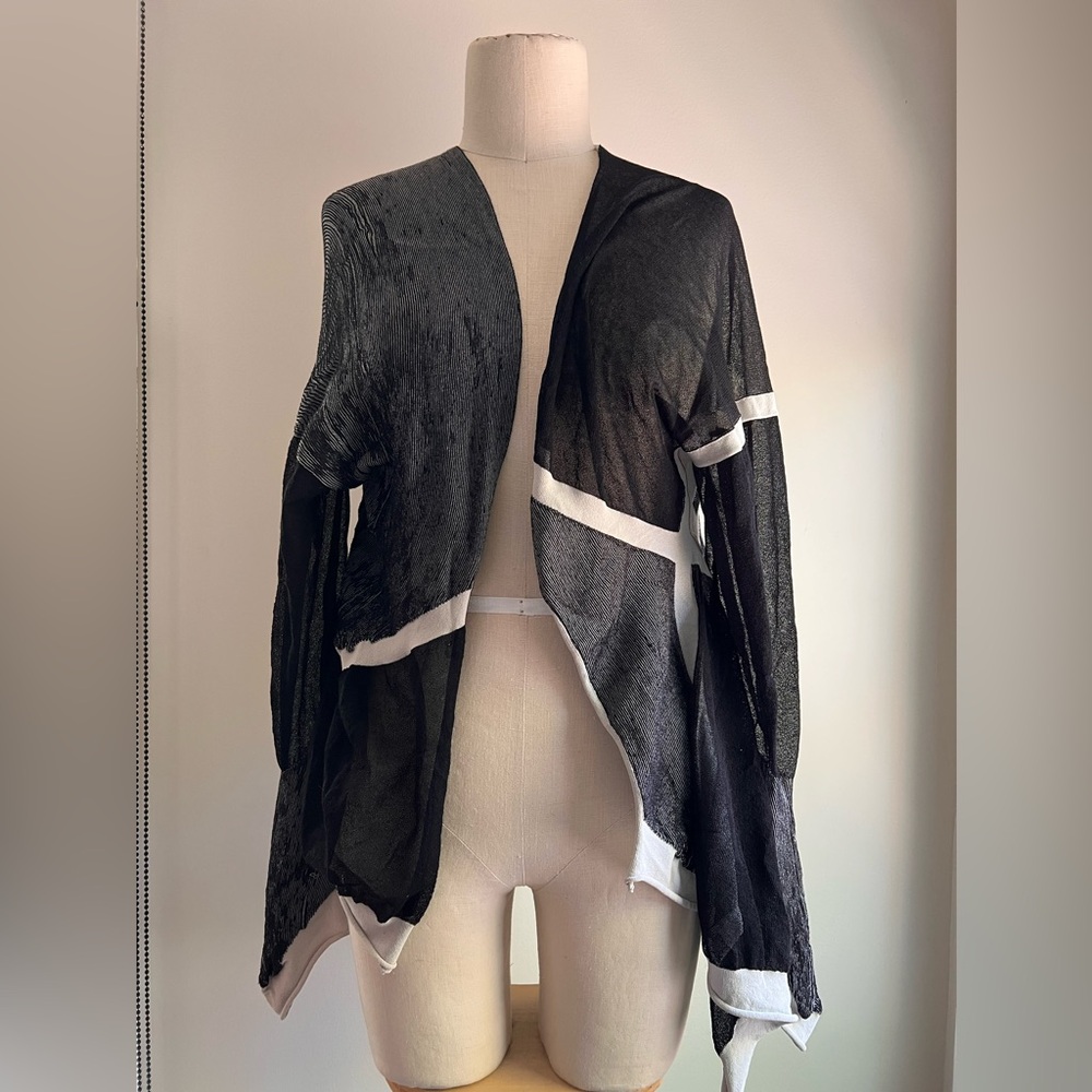 Crea Concept black white asymmetrical open cardigan lagenlook EU 38 Med